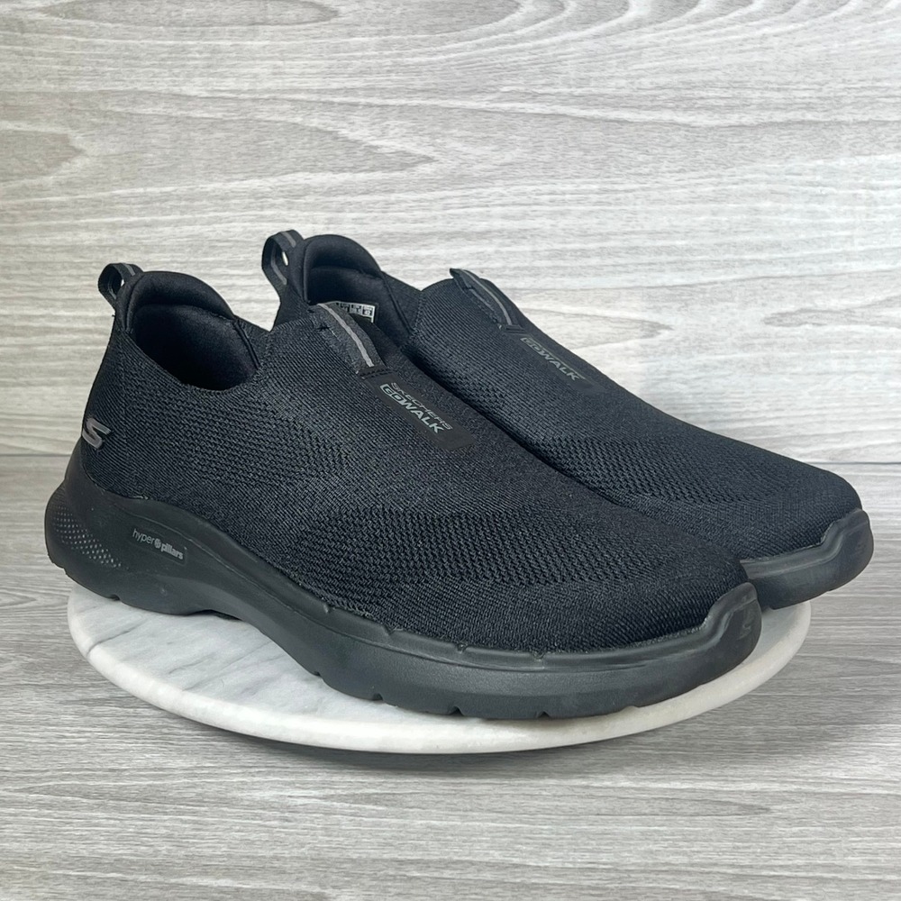 Skechers GoWalk 6 Mens 10.5 Black Slip On Walking Shoes 216202 BBK Hyper Pillars
